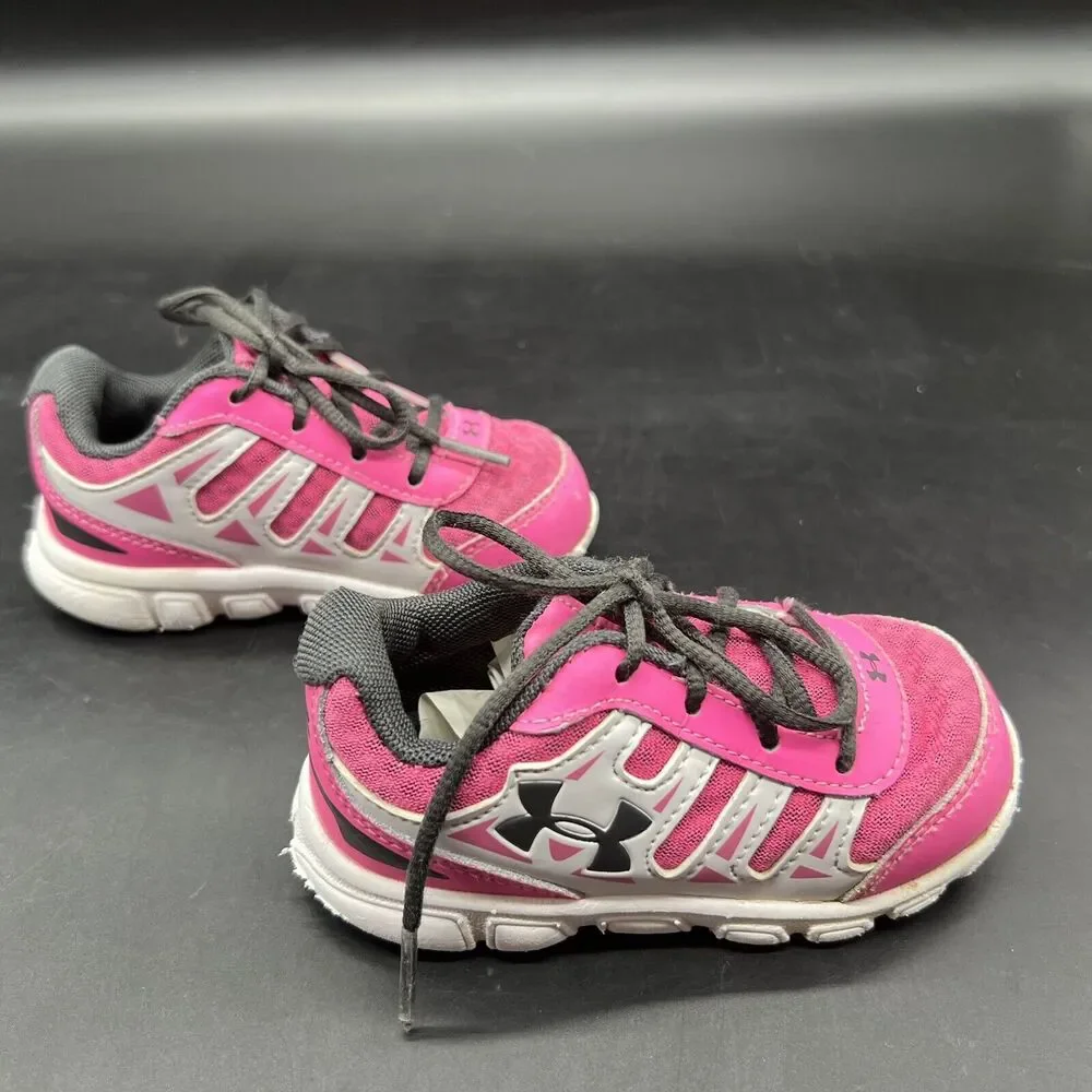 Under Armour Infant Toddler Pink White and Black Tennis Shoes Size 6K Lace Up